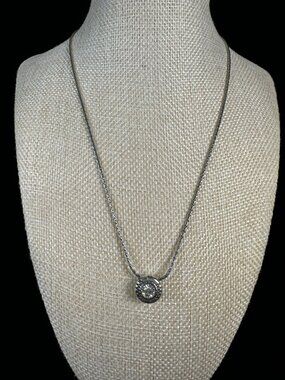 Brighton Fortino Reversible Pendant Necklace Crystal Silver Plated Chain 18-19"